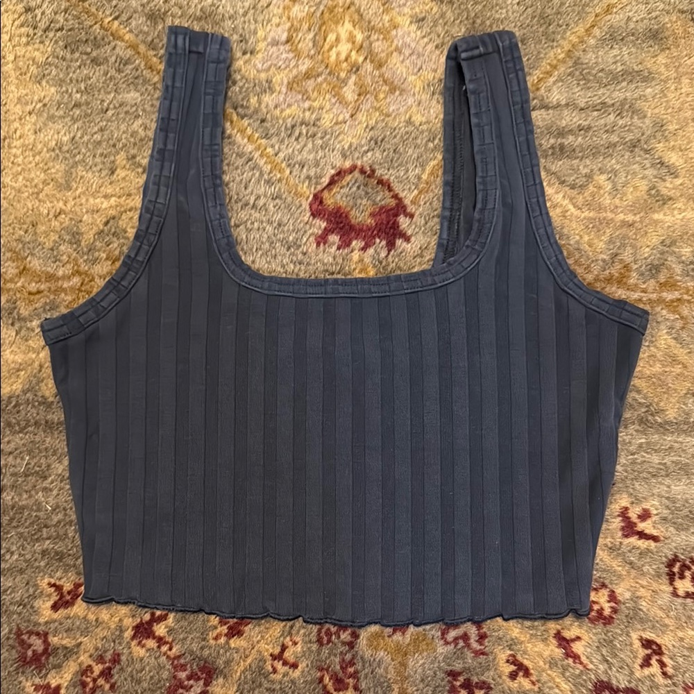 Offline by Aerie Charcoal Gray Ribbed Crop Tank Top